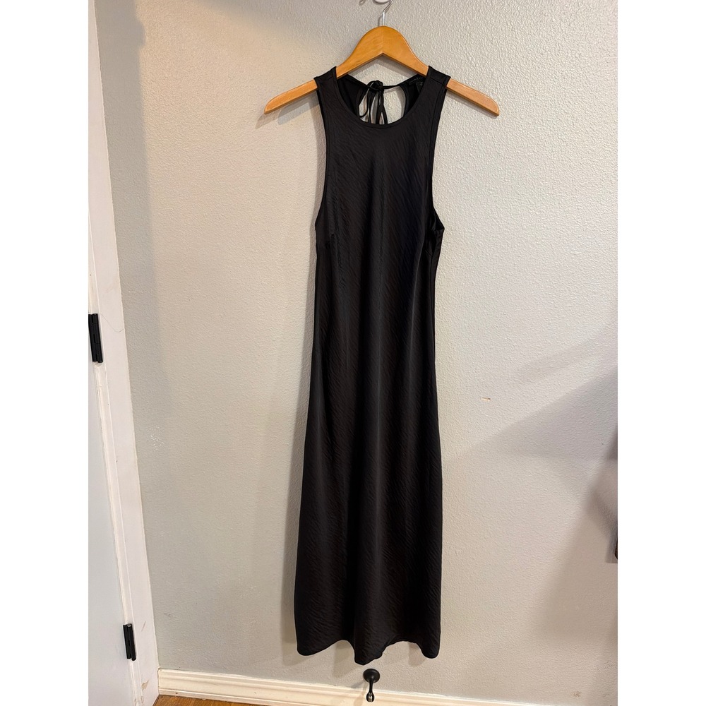 House of Harlow 1960 Midi Dress Womens Medium Black Textured High Neck Tie‎ Back